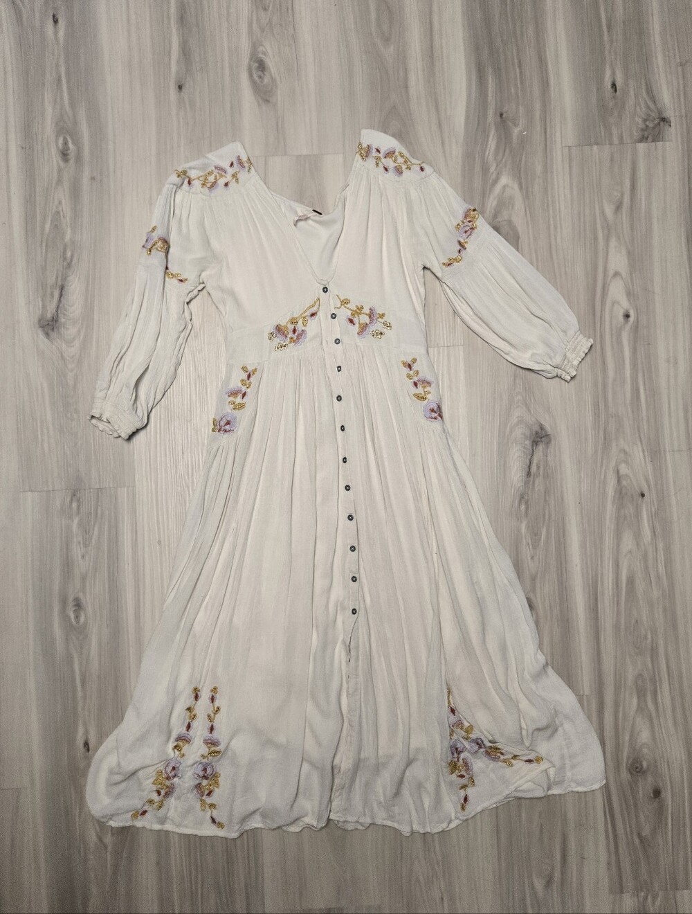 Free People Day Glow Embroidered Midi Peasant Dress Cream Boho XS - Picture 1 of 5